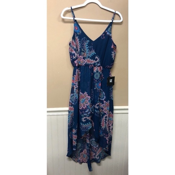 Iz Byer Size Small Blue Faux Wrap High Low Dress NWT - Picture 1 of 5